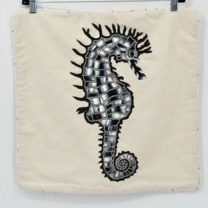 Pyar & Co Chicago Embroidered Seahorse Pillow Cover Square Blue Sequins Beaded
